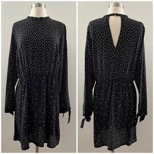 Warehouse Polka Dot Dress Women's US12 /UK16 Black Cut-Out Long Sleeve Stretch